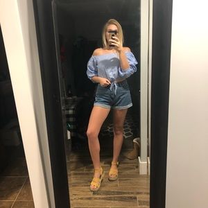 Blue with Small Flower Detail Crop